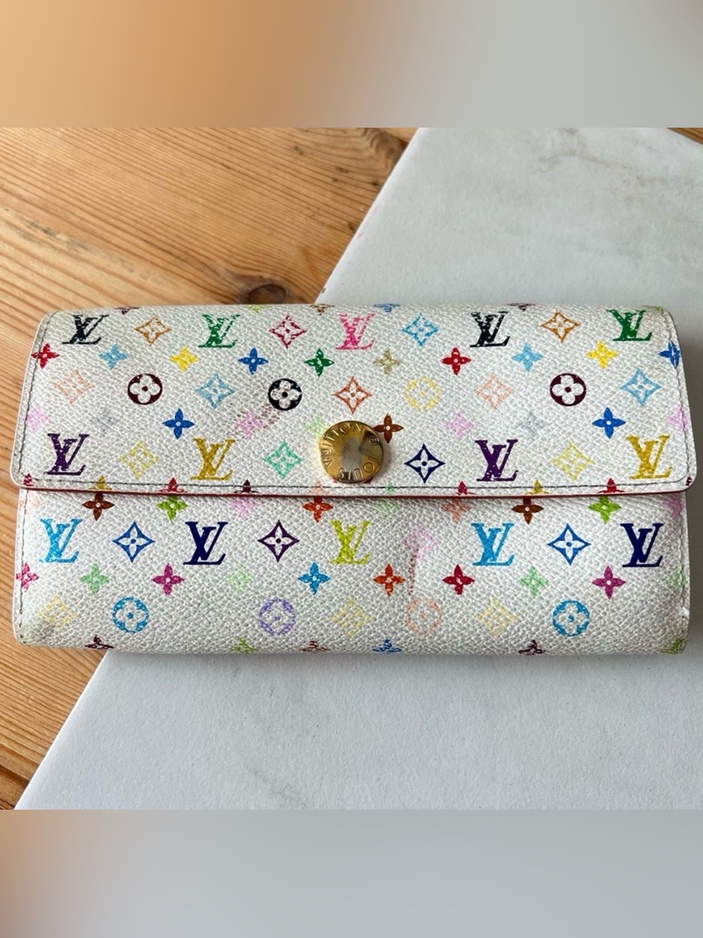 Louis Vuitton 2006 Vintage Murakami Sarah Long Wallet White Multicolor Monogram
